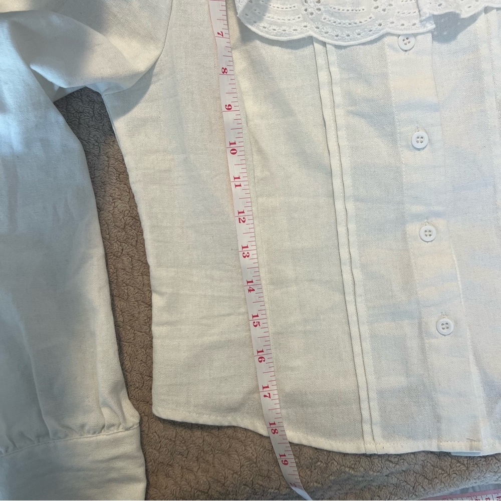 White Ruffled Square-Neck Button Front Top - image 5